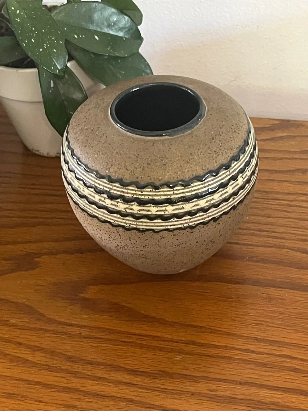 Mid century pottery Vase in Brown with Cream & Black Banding